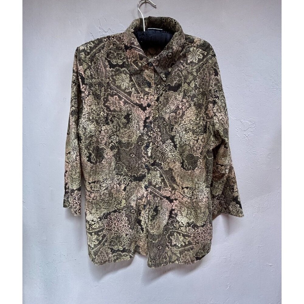 Chico's Design Top Women's Size 3 Button Down Long Sleeve Vintage Floral Shirt
